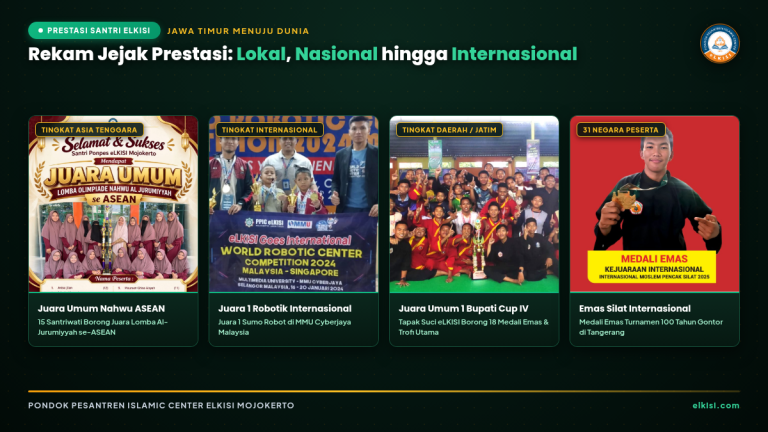 Kolase prestasi santri Pondok Pesantren Islamic Center eLKISI Mojokerto di tingkat daerah, nasional, dan internasional